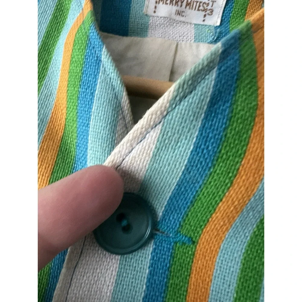 Vintage 1960's  Merry Mites 3T Set Jacket Blue Green Orange Strip Shorts Wedding